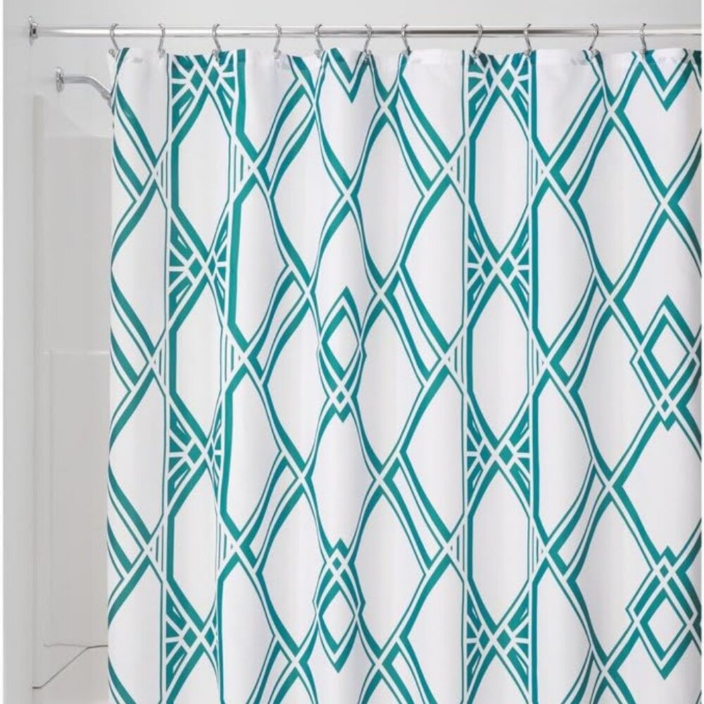 InterDesign Decorative Geometric Pattern Fabric Shower Curtain - 72" x 72", Emer